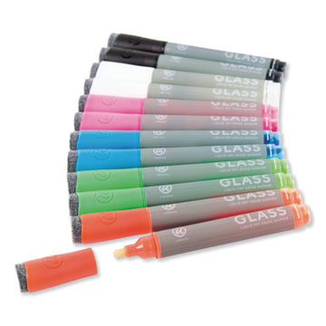 U Brands Bullet Tip Low-odor Liquid Glass Markers With Erasers, Broad Bullet Tip, Assorted Colors, 12-pack freeshipping - TVN Wholesale